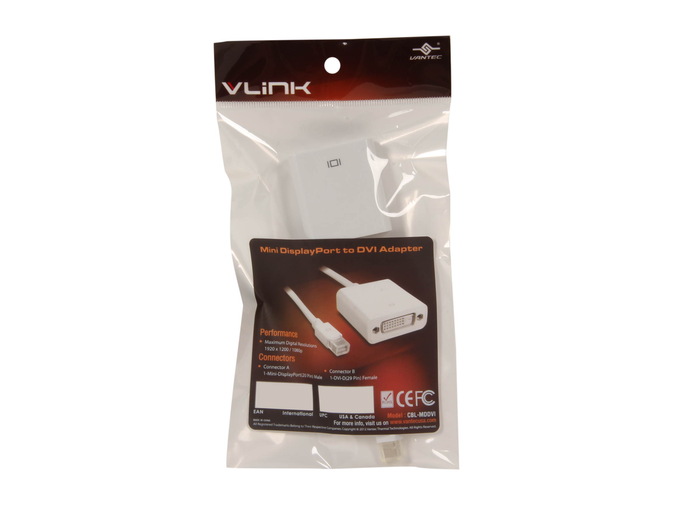 VANTEC CBL-MDDVI Mini DisplayPort to DVI Adapter
