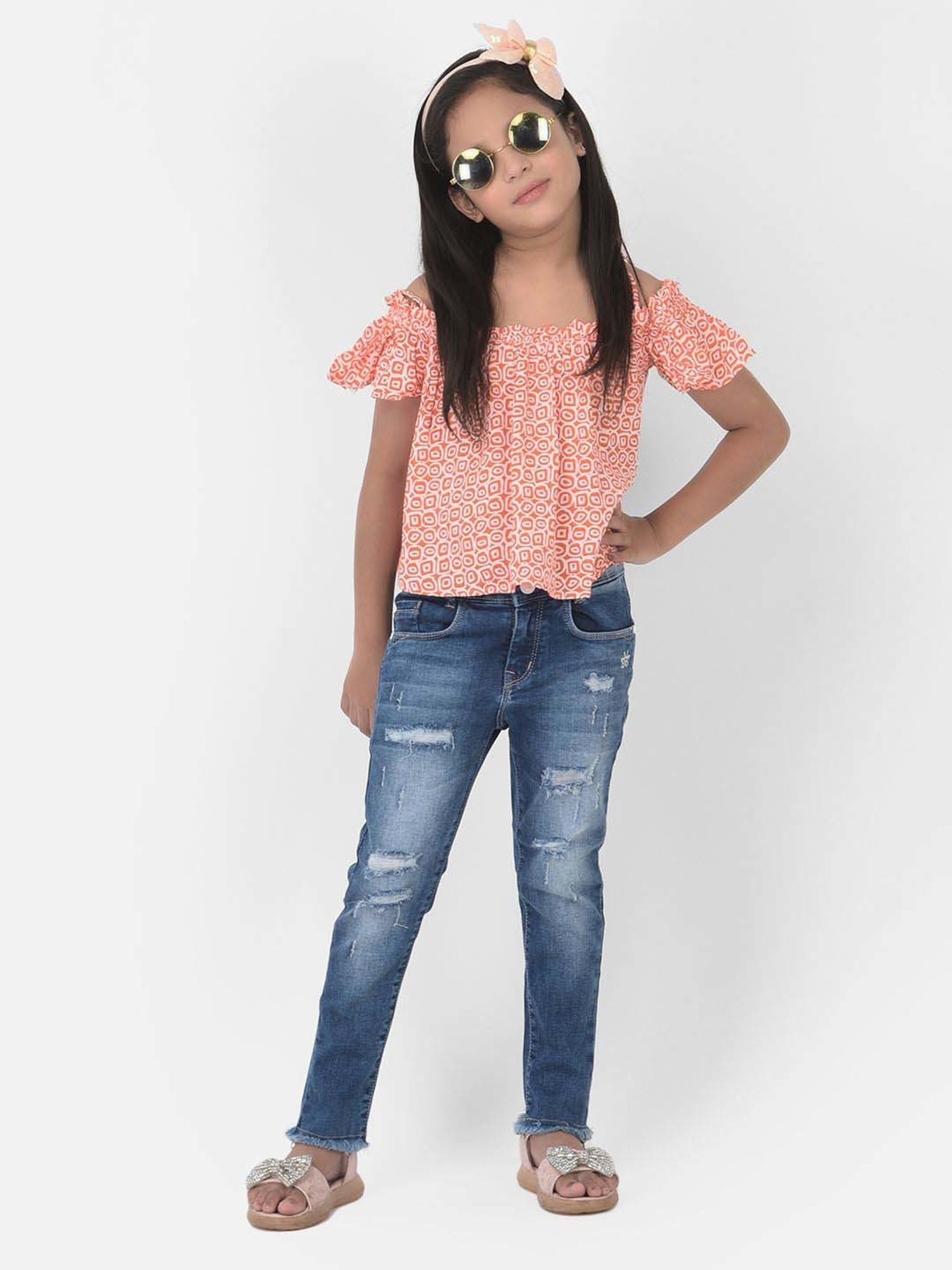 LilPicks Kids Teal Solid Crop Top