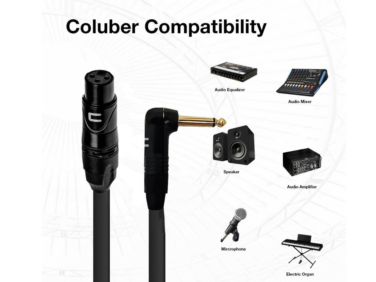 3-Pin XLR Female - Right Angle 1/4" TS Unbalanced Mono Cable Custom Length Color