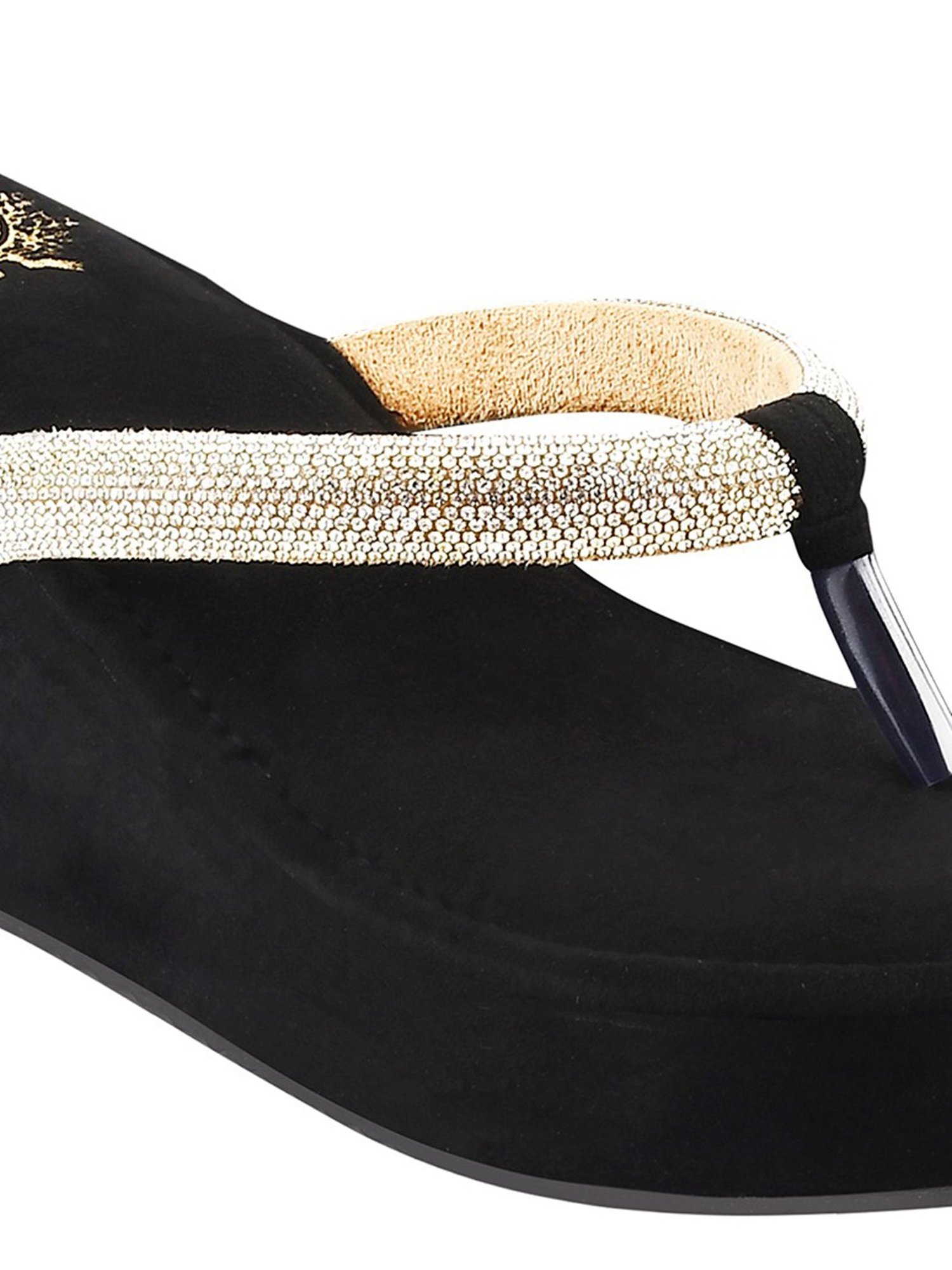 Shoetopia Women's Gold Thong Wedges