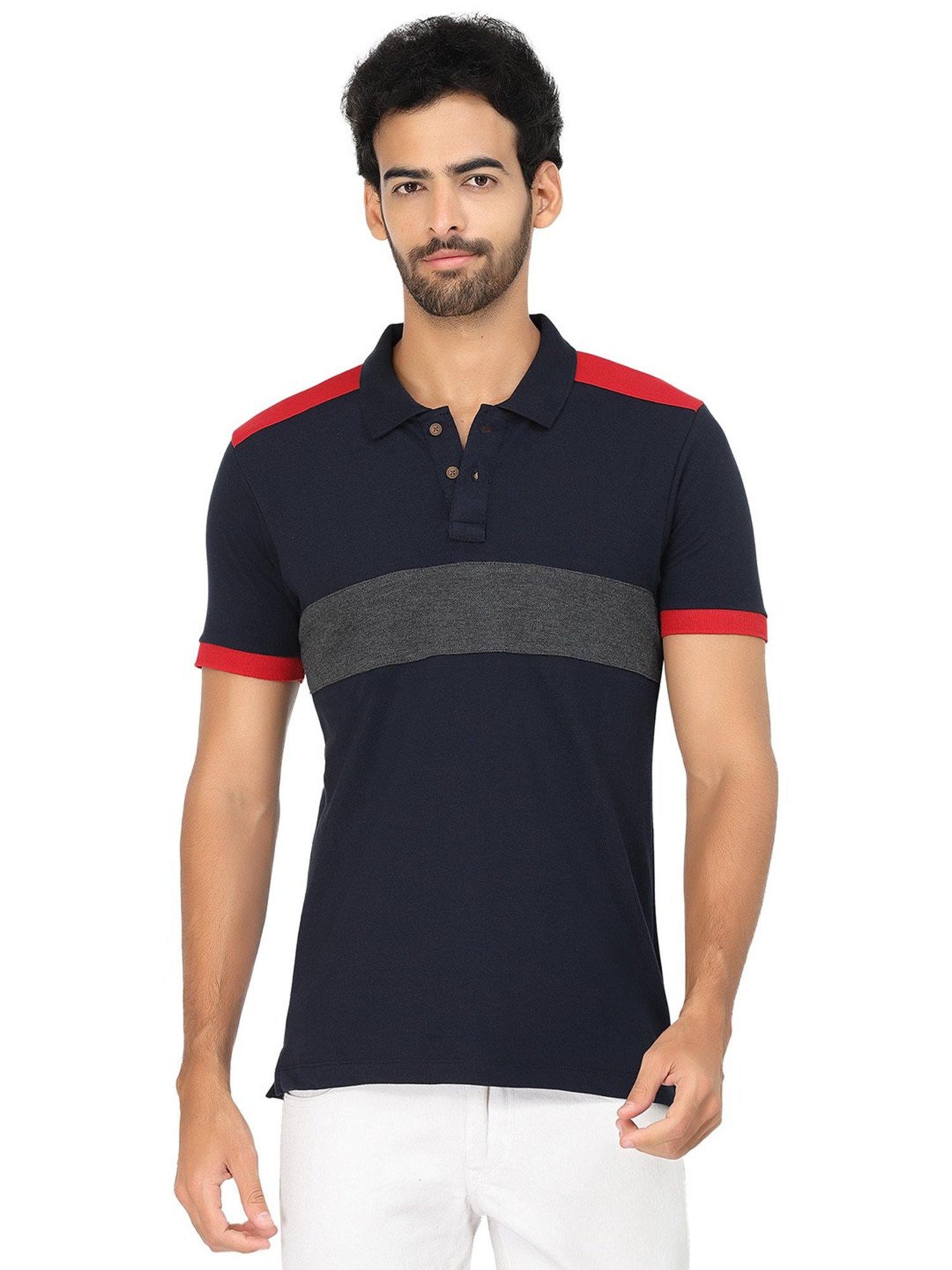 Kalt Navy & Dark Grey Regular Fit Polo T-Shirt