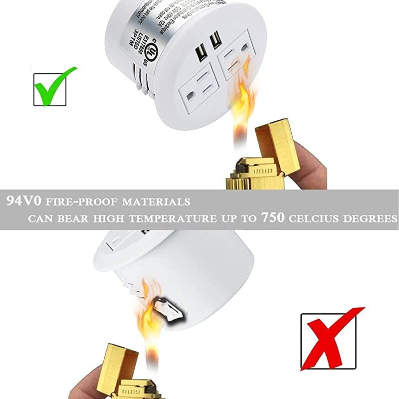 Grommet Desktop Outlet 2 US Plugs amp 2 USB Ports for Computer DeskTable Kitchen OfficeHomeHotel and More white