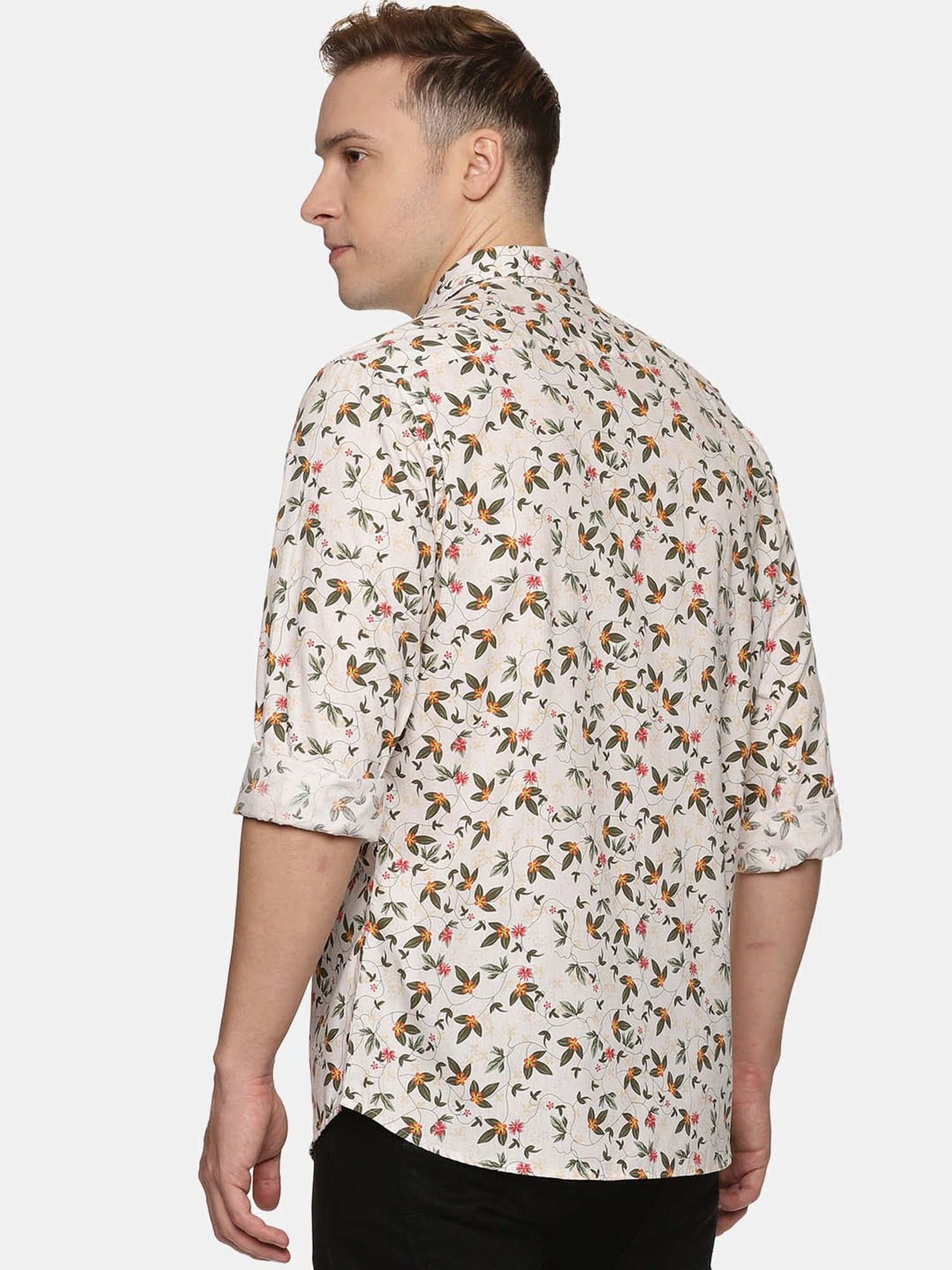 Don Vino Cream Slim Fit Printed Shirt