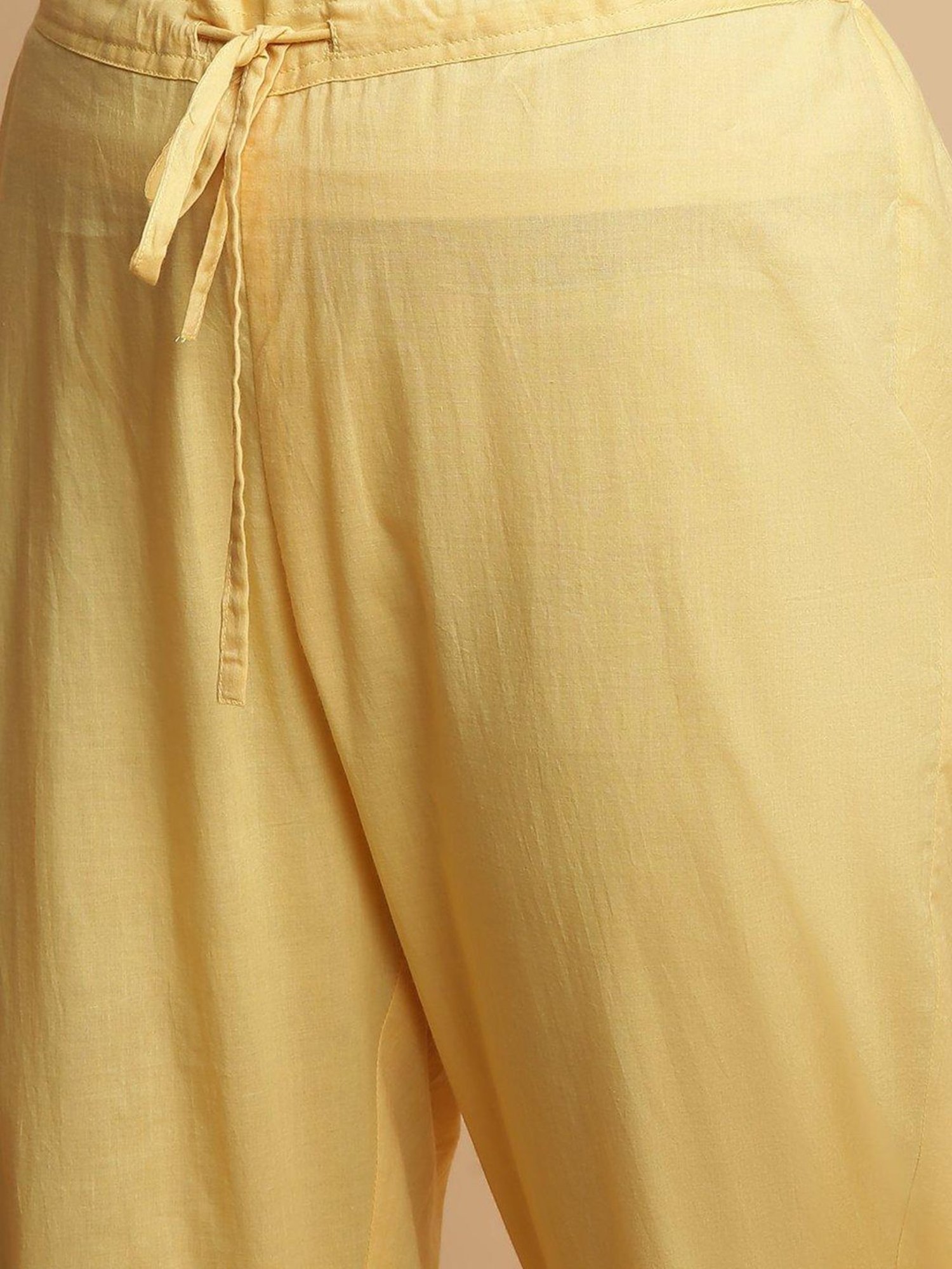 Biba Yellow Embellished Kurta With Pant & Dupatta