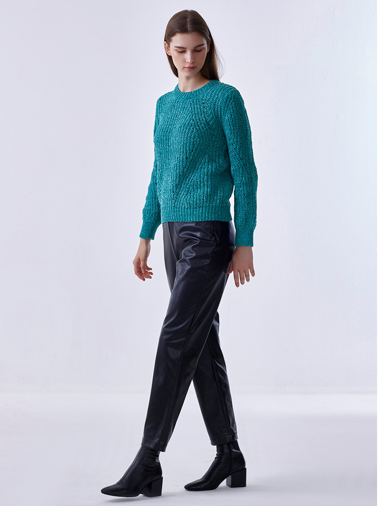 Cover Story Green Self Design Sweater