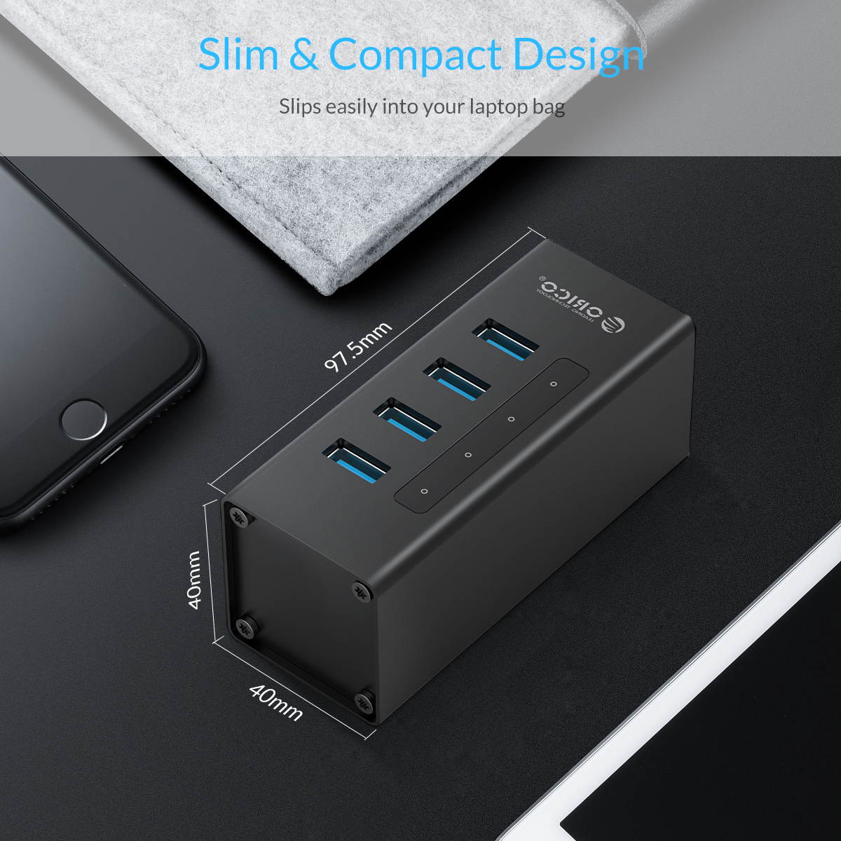 USB 3.0 Hub, Portable SuperSpeed 4 Port USB 3.0 Hub with Built-in Cable , USB Extension Multi-function USB Dock Hot Swapping Support for  Mac, PC, USB Flash Drives and Other Devices