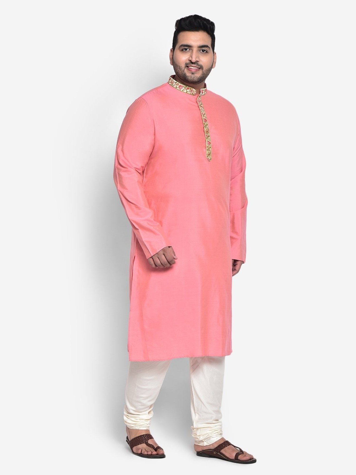 KISAH PLUS Pink Regular Fit Embroidered Kurta