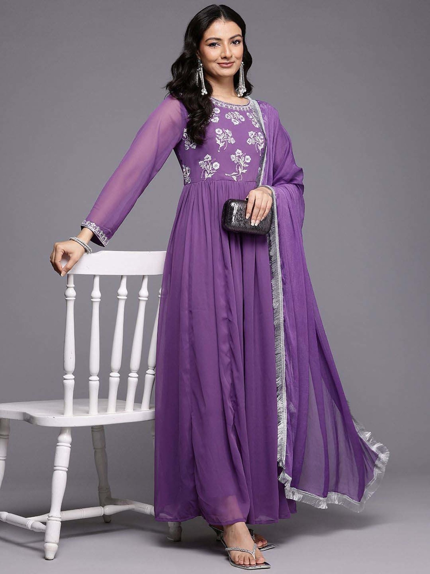 Varanga Lavender Embroidered Anarkali Kurta with Dupatta