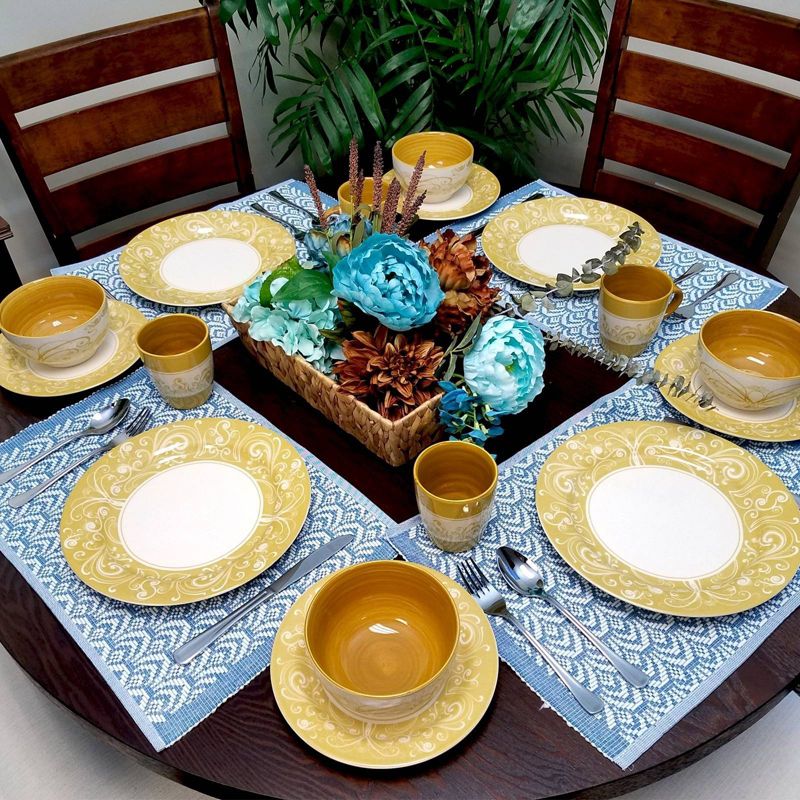 16pc Stoneware Delight Dinnerware Set Yellow - Elama