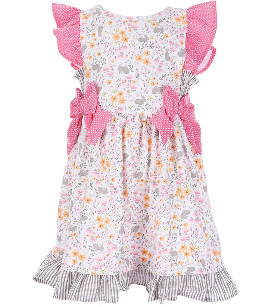 Rare Editions Little Girls 2T-6X Side-Bows Bunny/Floral Fit-And-Flare Dress