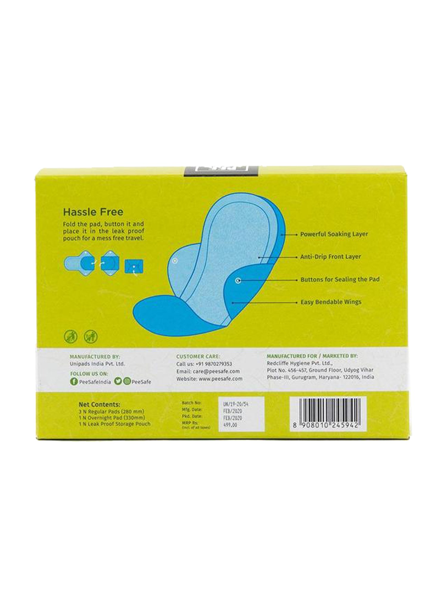 Pee Safe Reusable Sanitary Pads ( 6 Regular Pads, 2 Overnight Pad & 2 Leak Proof Pouch)