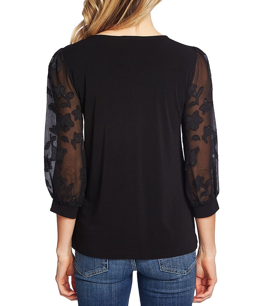 CeCe Floral Clip 3/4 Sleeve Knit Top