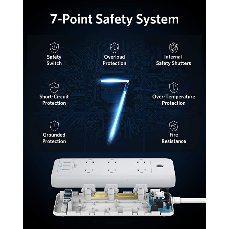 Protector Power Strip Anker 6 Outlet amp 3 PowerIQ USB Charging Ports USB Power Strip PowerPort Strip 6 with 66 Foot Long Extension Cord Flat Plug for Home Office and More 1280 Joule
