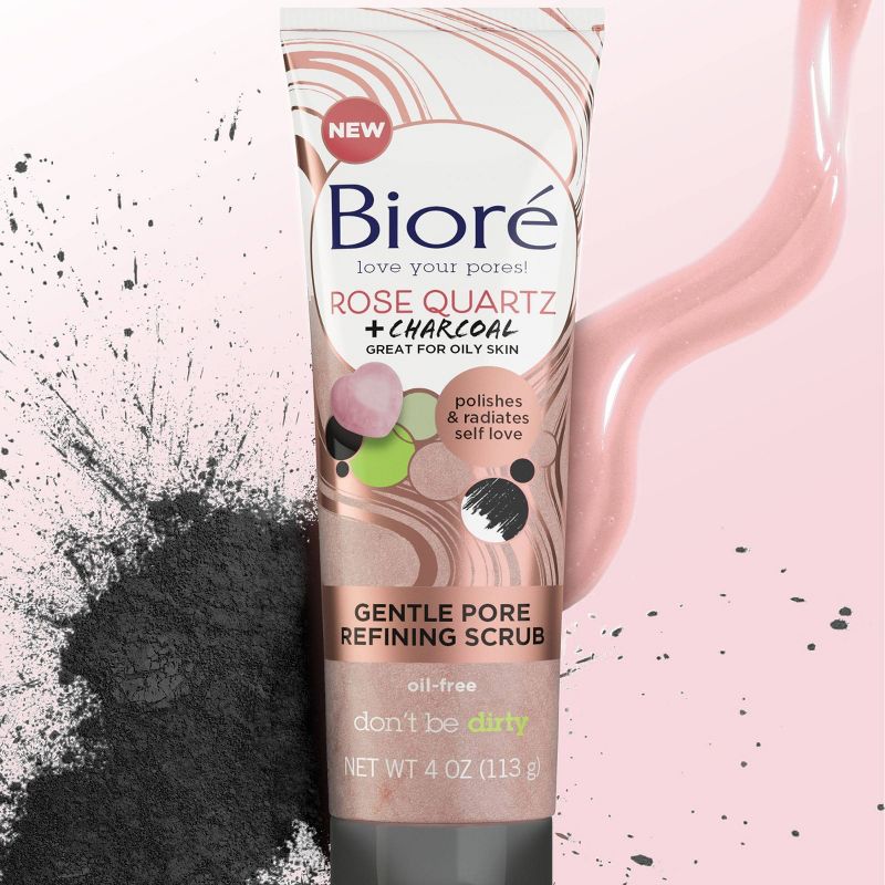 Biore Rose Quartz + Charcoal Gentle Pore Refining Scrub - 4oz