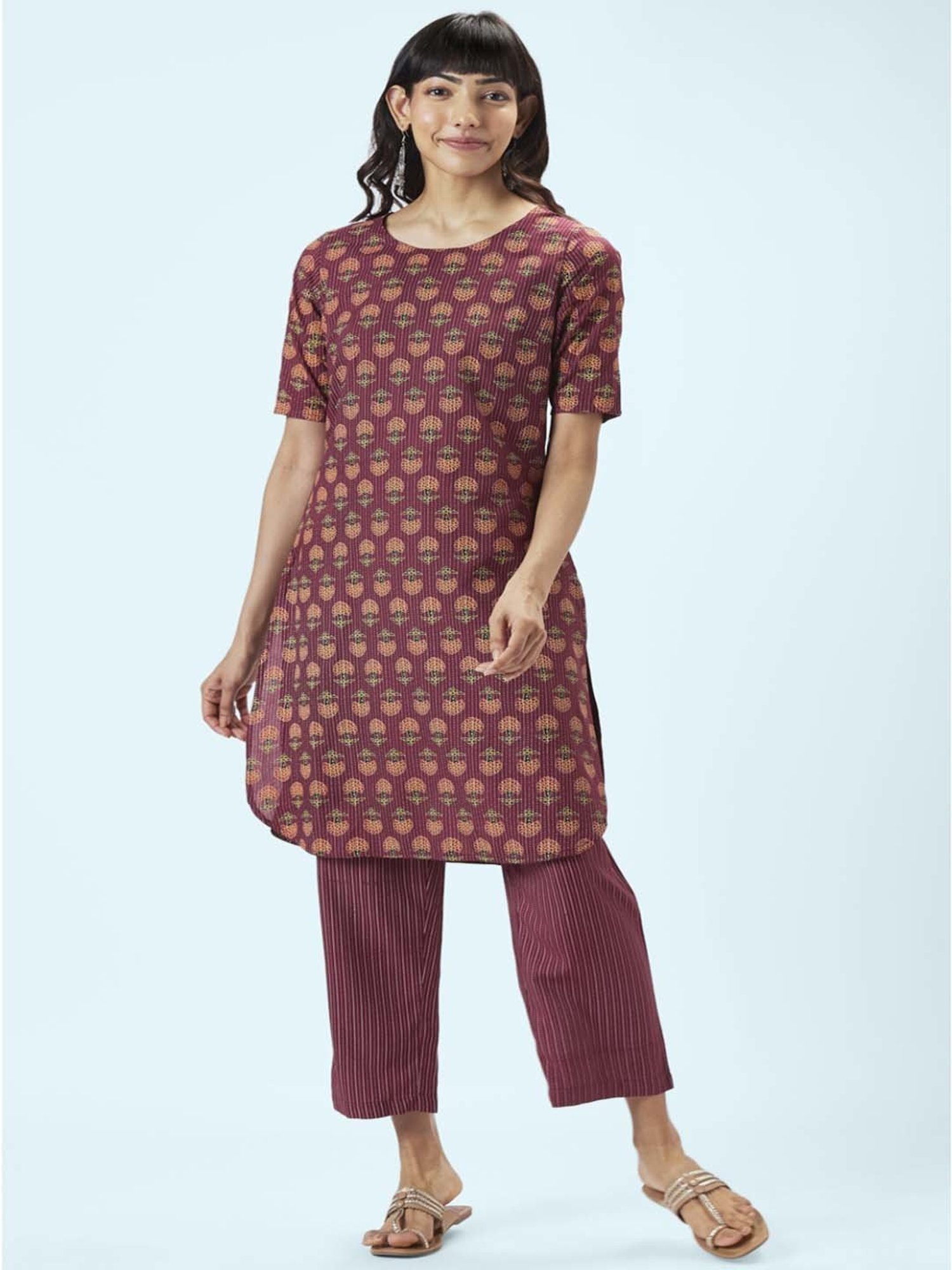 Rangmanch by Pantaloons Purple Floral Print Kurta Palazzo Set