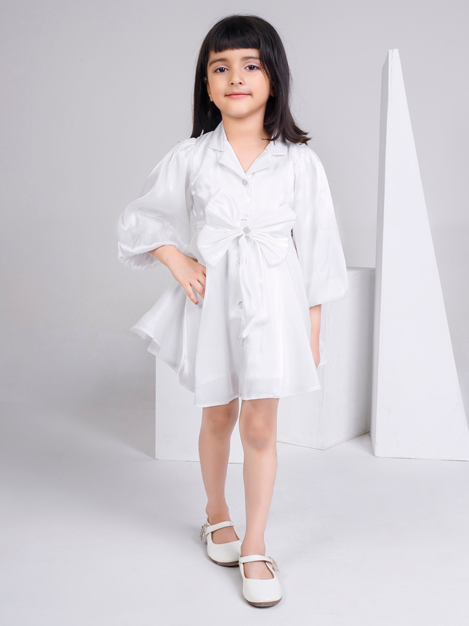 Peppermint Kids White Solid Shirt Dress