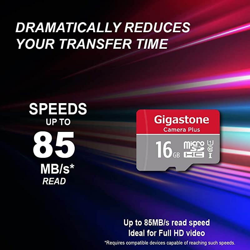 16GB 5Pack Micro SD Card Camera Plus 85MBs Full HD Video U1 C10 Class 10 Micro SDHC UHSI Memory Card with MicroSD to SD adapter