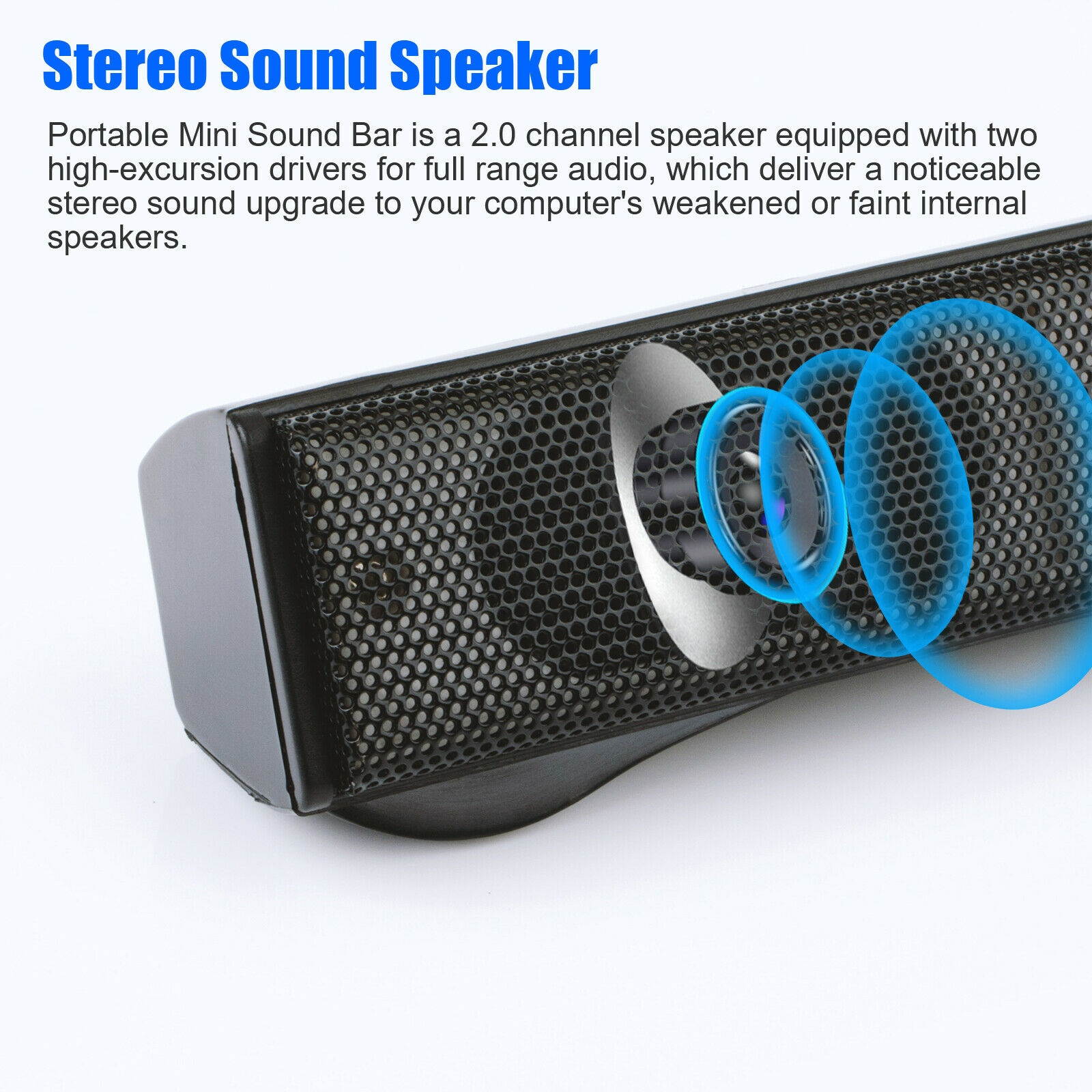 Wired USB Power Computer Speakers Stereo Sound Bar w/Clip For Desktop PC Laptop