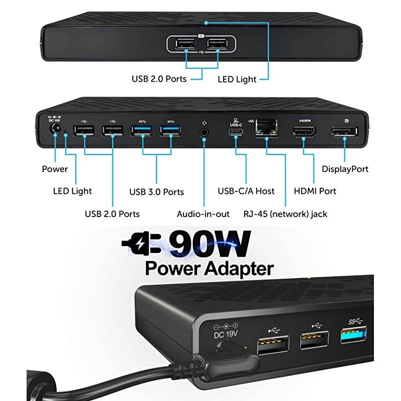 Dual Display USB C Docking Station w 70W Power Delivery Ports HDMI DisplayPort 6X USB Gigabit Ethernet AudioMic for Mac amp Windows OS