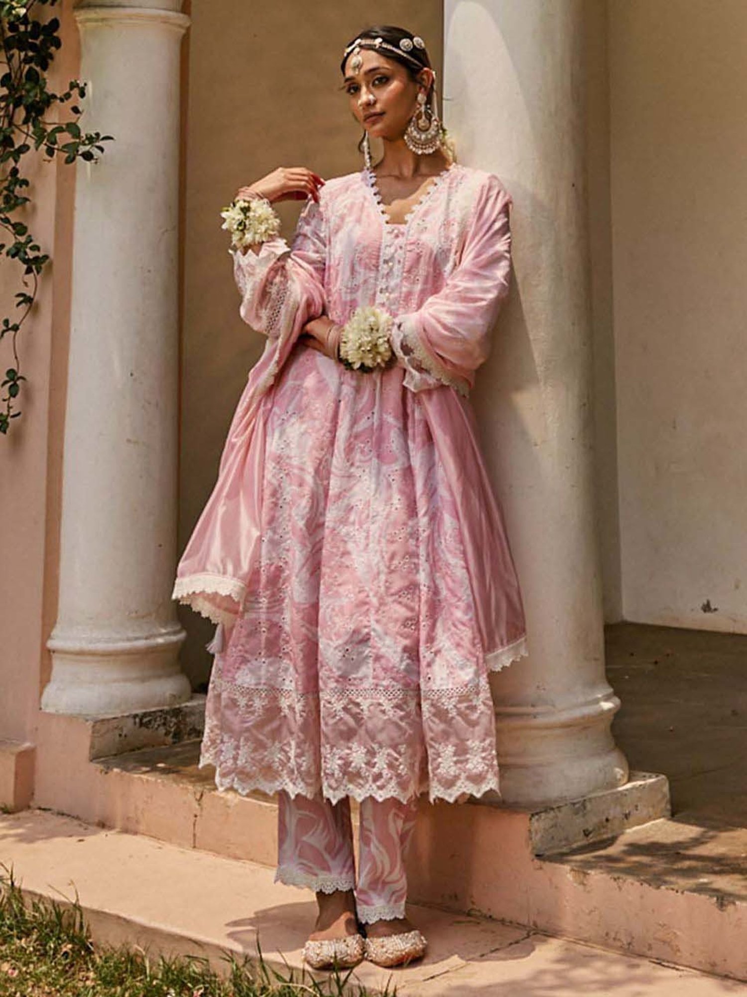 Heeposh Pink Cotton Embroidered Kurta Pant Set With Dupatta