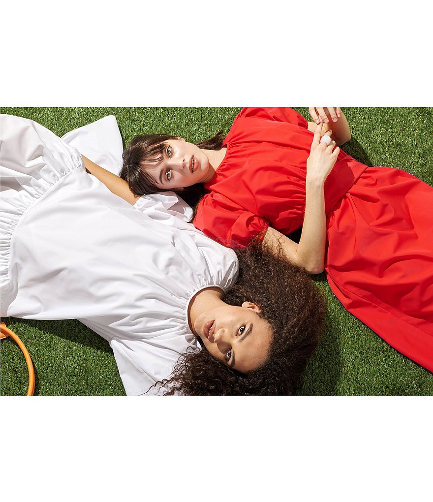 LDT Connie Front Tie Short Sleeve Blouson Midi Dress