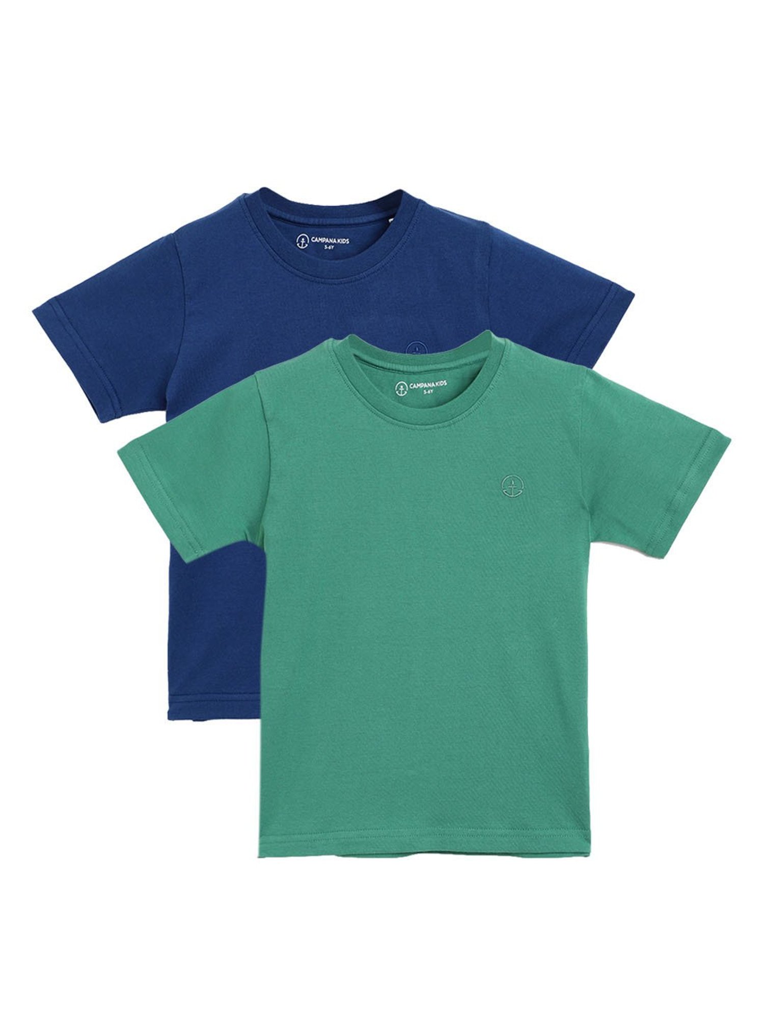 Campana Kids Green & Blue Solid T-Shirt (Pack Of 2)