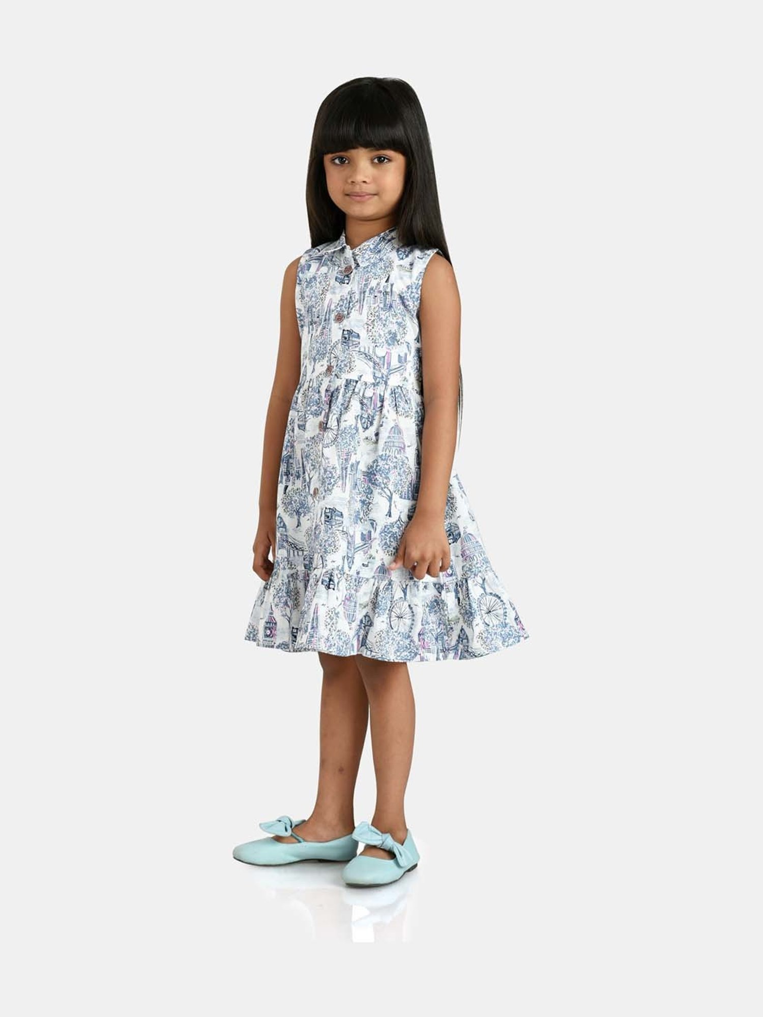 Peppermint Kids White Cotton Printed Dress