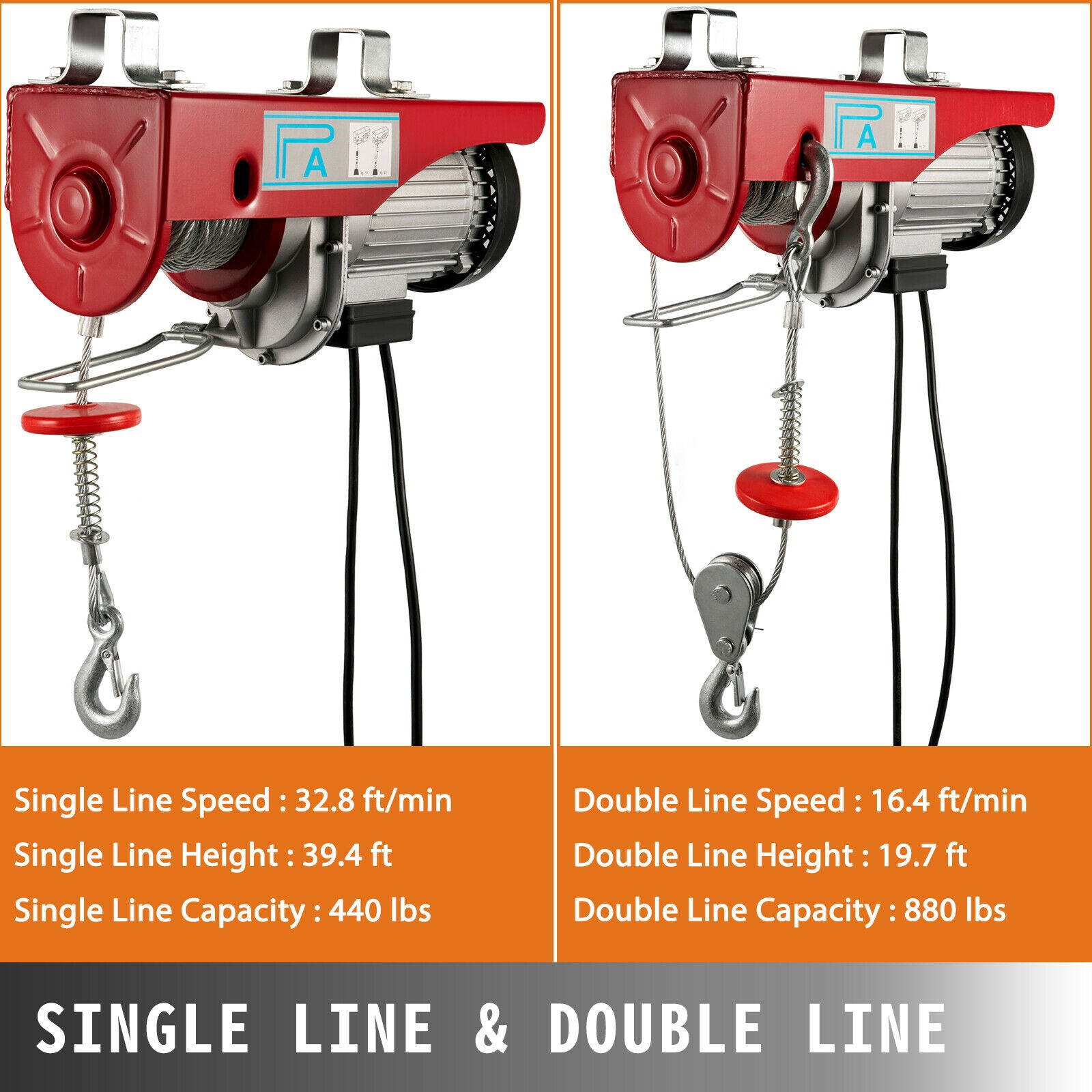 880lb Electric Motor Hoist Winch Lifting Engine Crane Hook Wire Overhead Lift