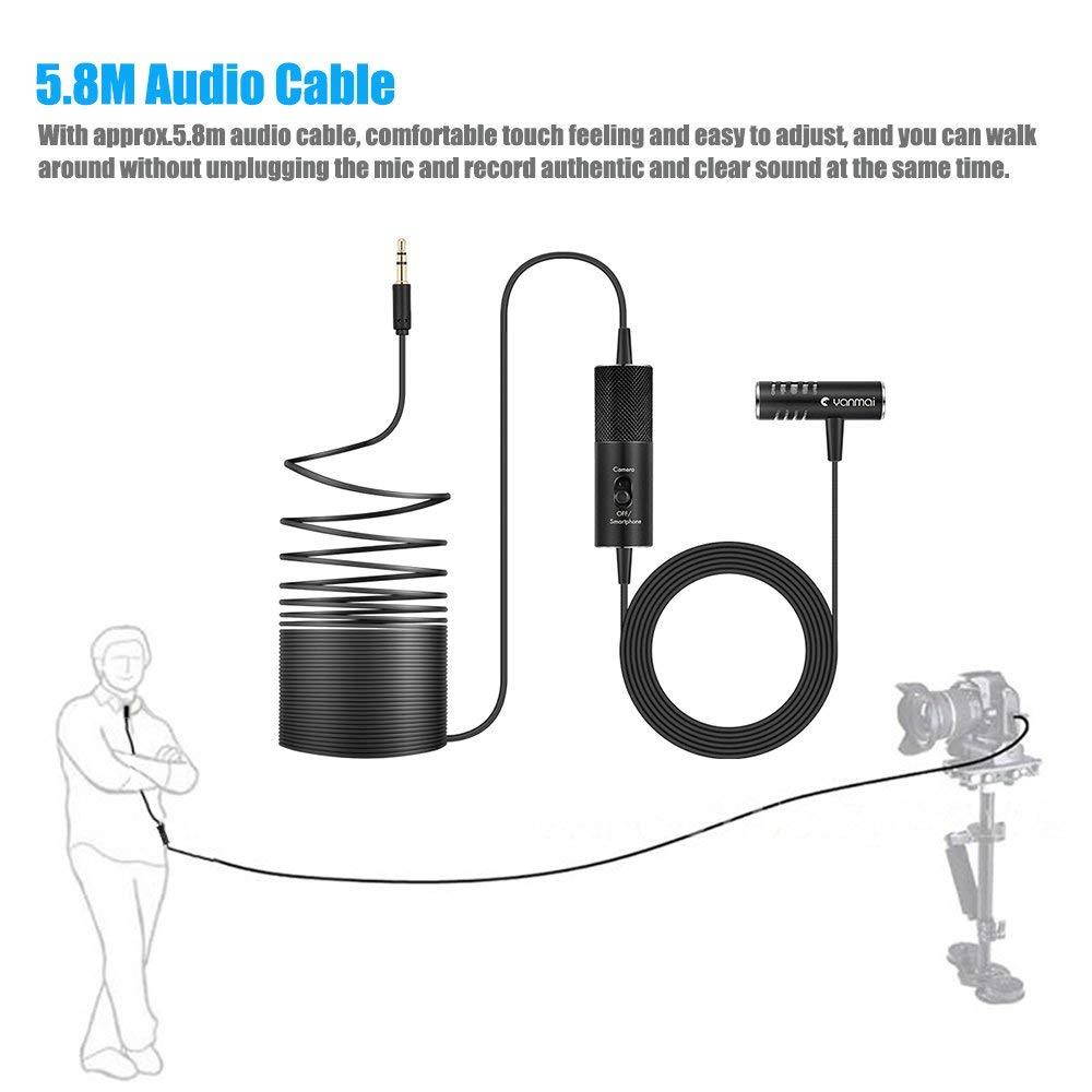 Docooler Professional Lavalier Microphone Clip-on Lapel Mic Omni-directional Condenser Microphone Audio Recorders Youtube Interview Podcast Studio Video Recording for Smartphones Camcorders Cameras PC