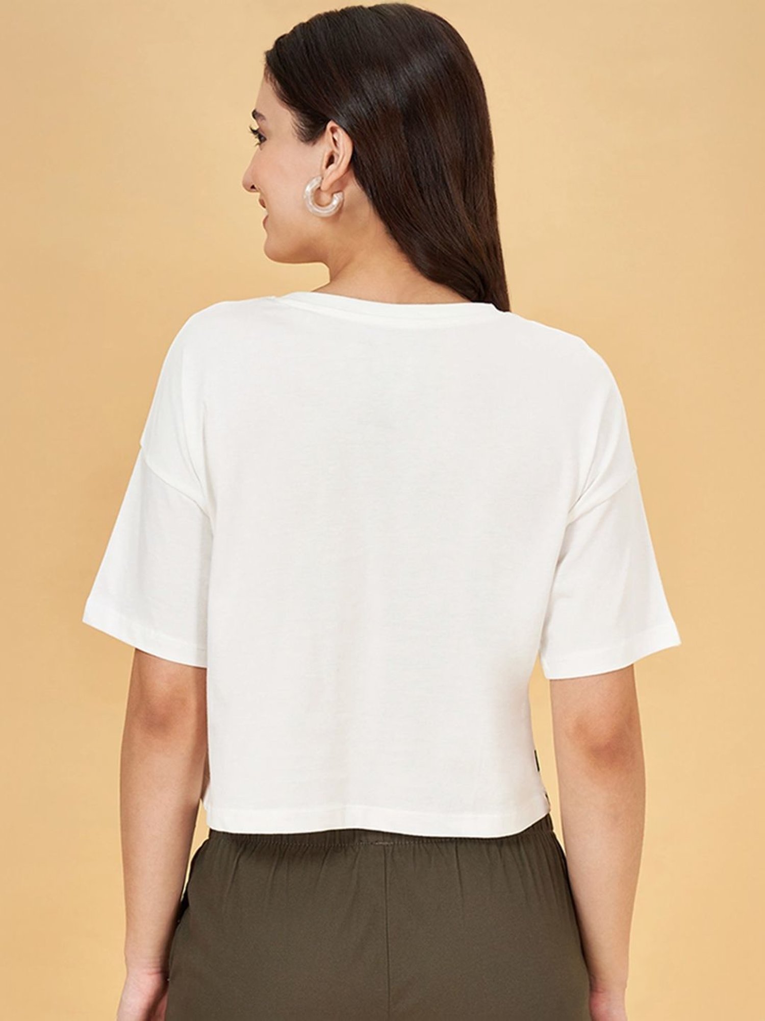 Honey by Pantaloons White Cotton Printed Crop T-Shirt