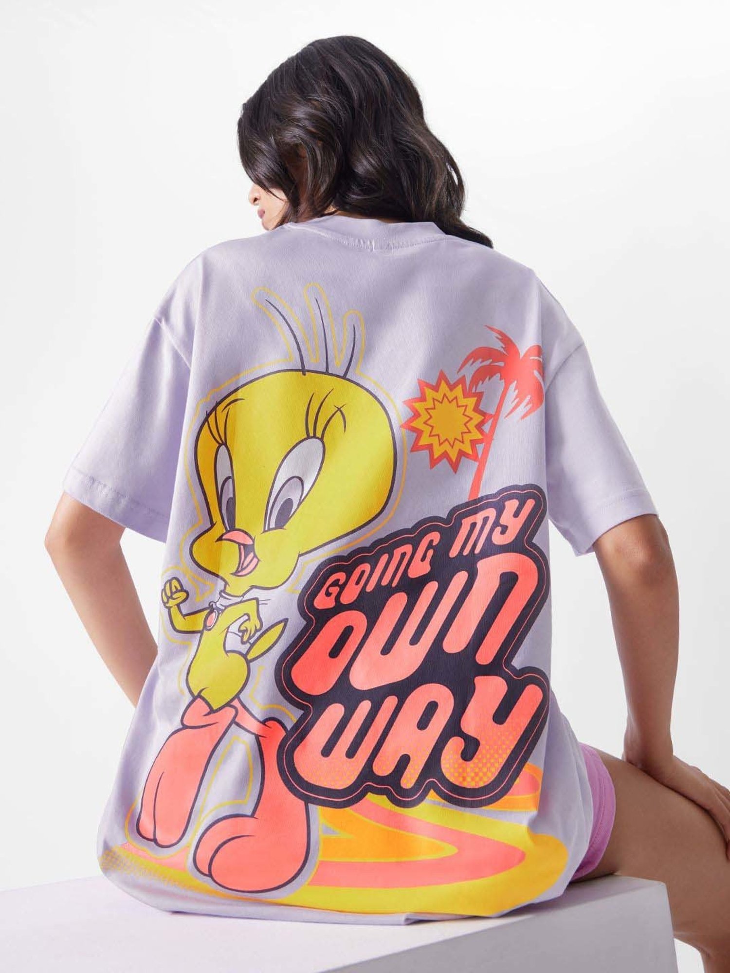 The Souled Store Purple Cotton Printed T-Shirt