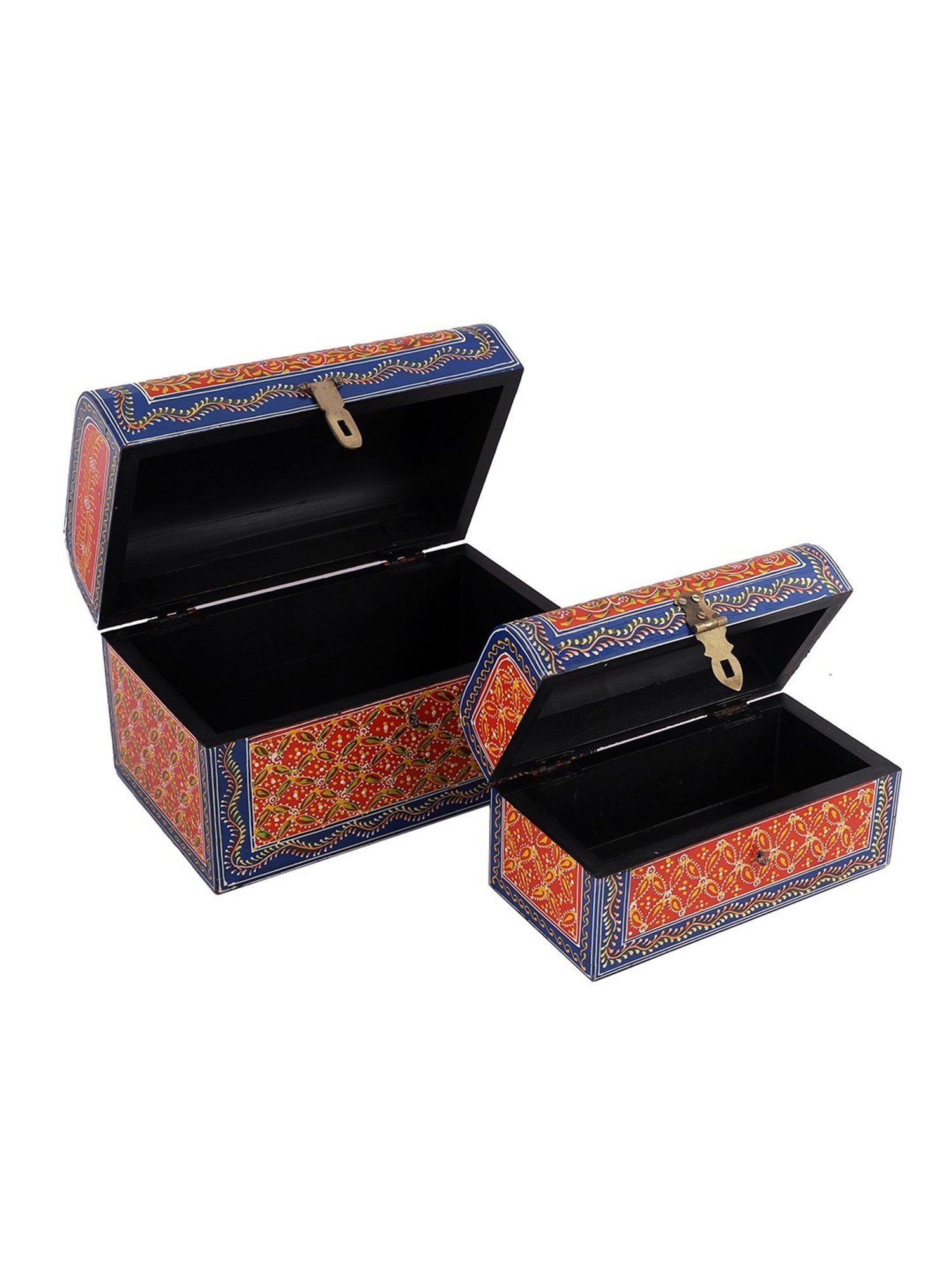 Aapno Rajasthan Red & Blue Wood Handpainted Multi-utility Storage Box - Set of 2