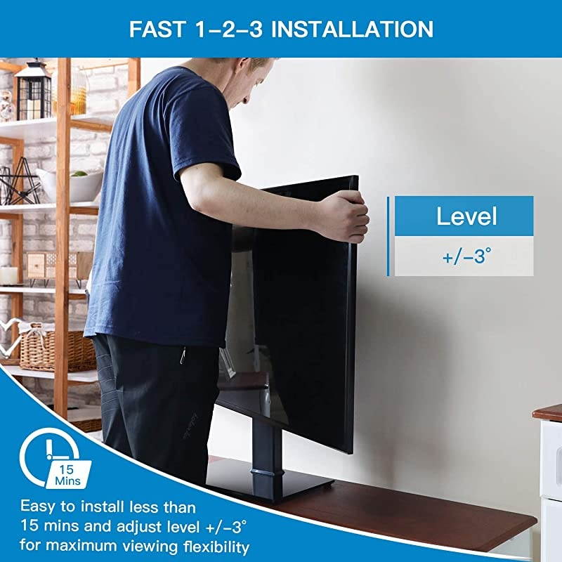 Universal Swivel TV Stand - Table Top TV Stand for 26-55 Inch LCD LED TVs - Height Adjustable TV Mount Stand with Tempered Glass Base, VESA 400x400mm, Holds Up to 88lbs