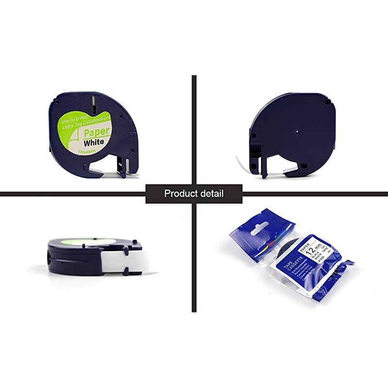 Compatible Label Tape Replace DYMO LetraTag Refills 91330 10697 SelfAdhesive Paper Label Tapefor DYMO LetraTag LT100H LT100T QX50 Label Maker Black on White 12 Inch x 13 feet 5 Pack