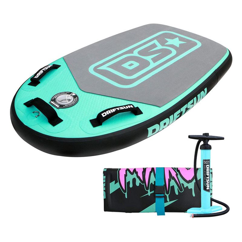 Driftsun Mako 42 Inch Inflatable Lightweight Bodyboard Package w/ Travel Storage Board Straps and Pump for Beginner Kid and Adult Water Sports, Blue