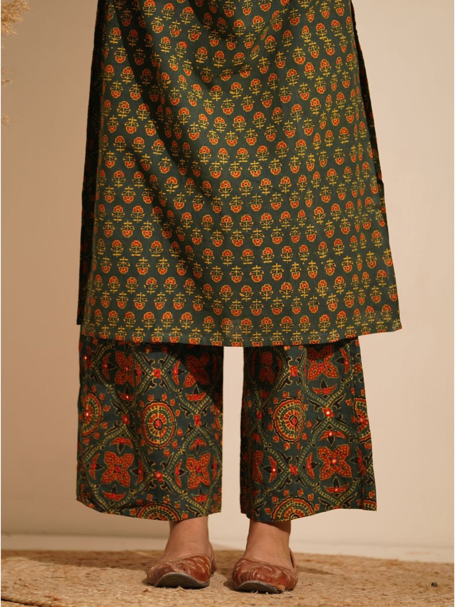 Love Chic Green Cotton Ajrakh Palazzos