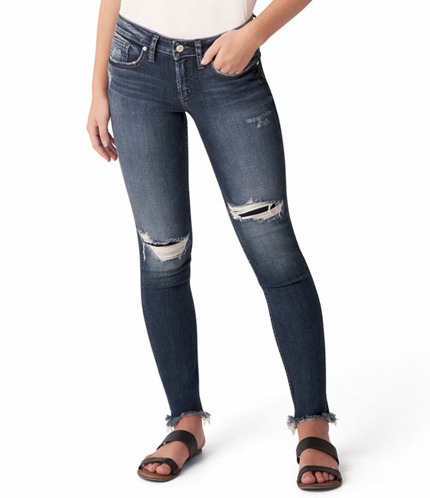 Silver Jeans Co. Suki 27#double; Inseam Destructed Mid Rise Skinny Jeans