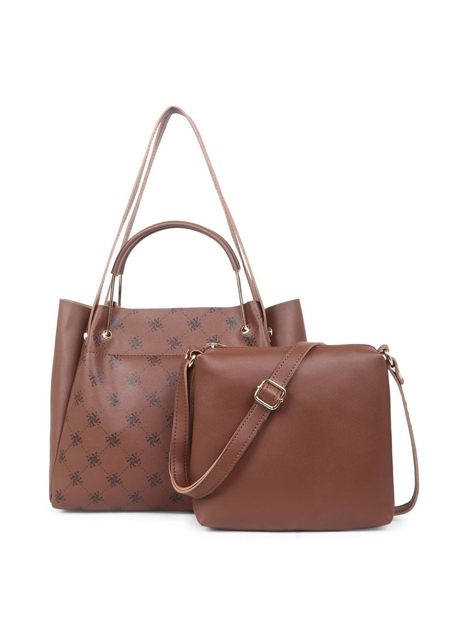 Yelloe Tan Synthetic Printed Shoulder Handbag with Sling Handbag