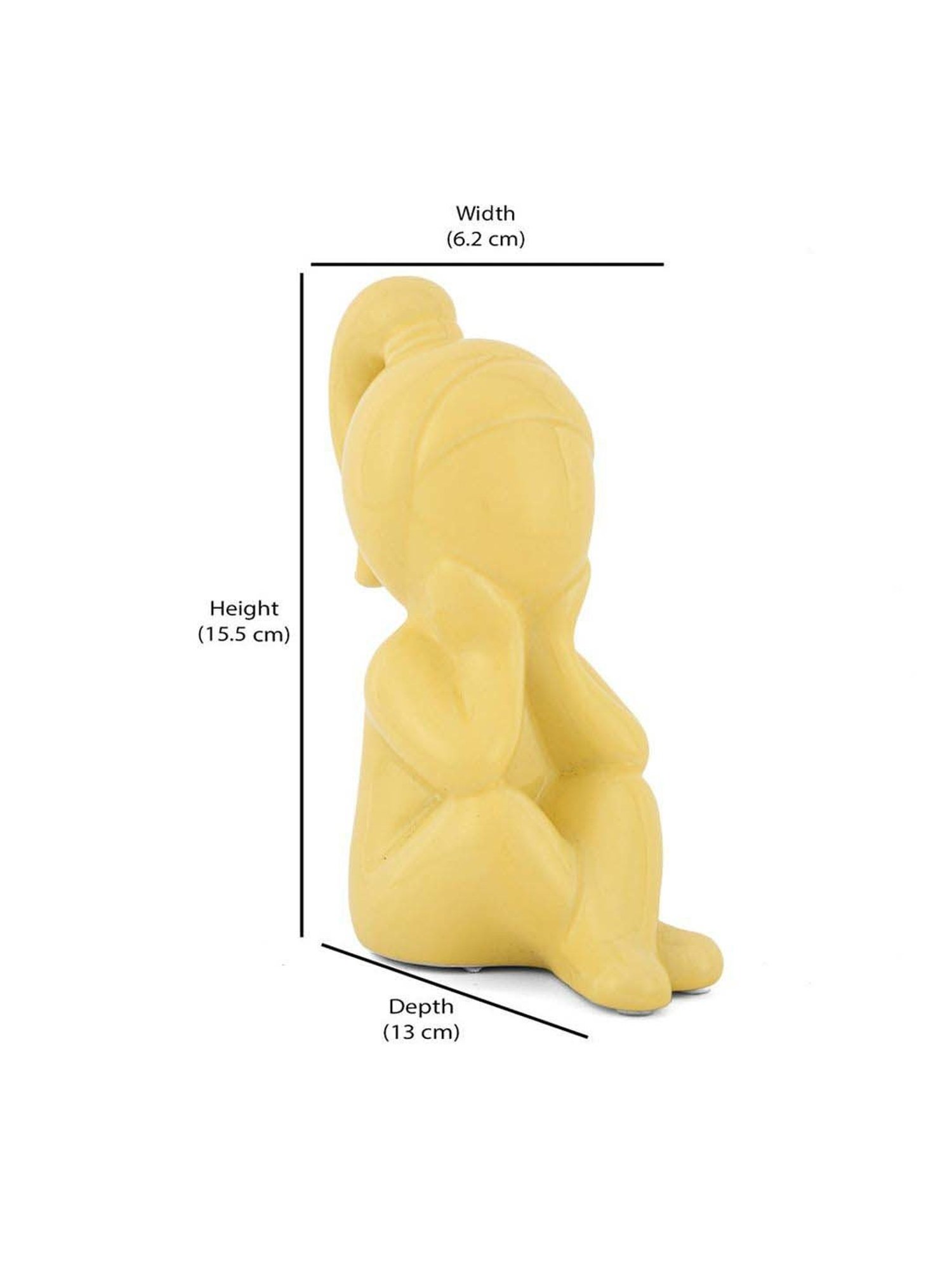 @home Yellow Resin Girl Sitting With Hand On Chin Decorative Showpiece
