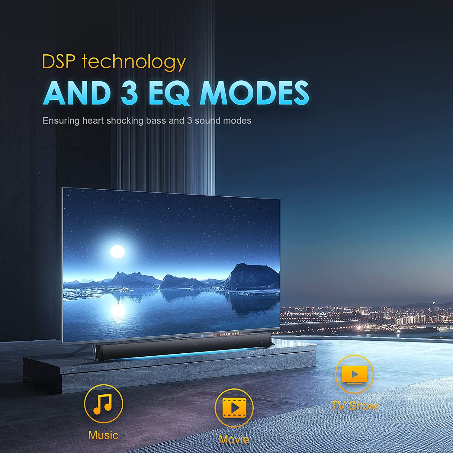 Sound Bars for TV: 37-In 109dB Soundbar with Built-in Subwoofer & Breathing Light 3 EQ Modes Home Theater Audio System 11 Adjustable Bass Sound Bar for TV Optical/AUX/USB/ARC/HDMI Connection