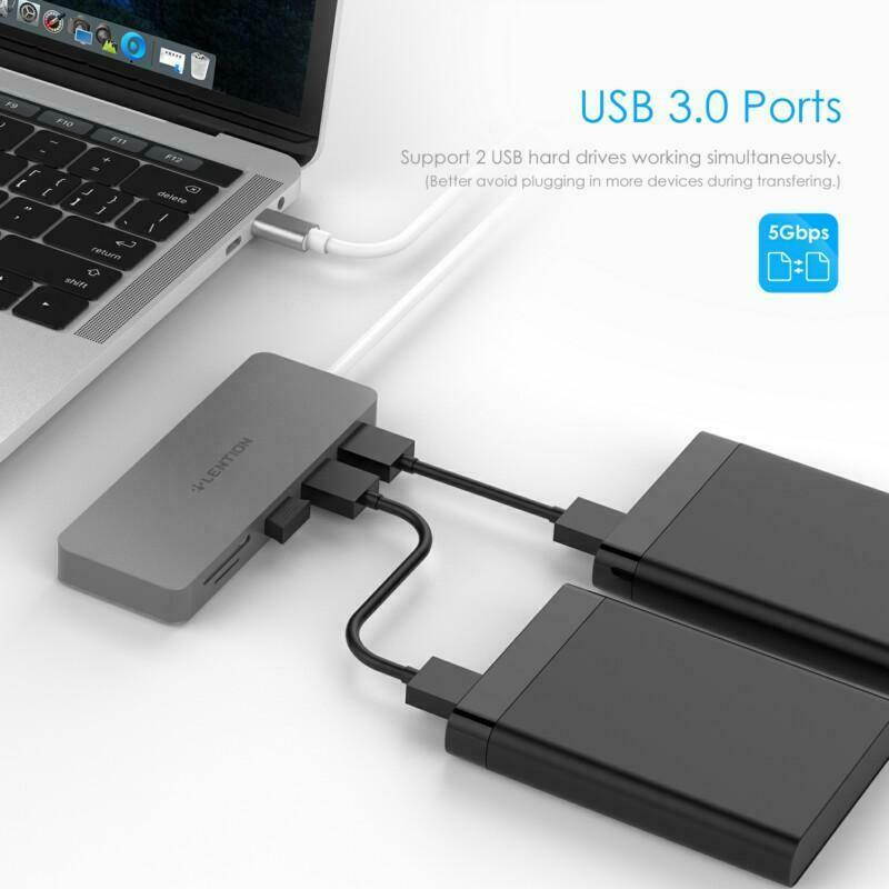 LENTION USB-C Multiport Hub with 3 USB 3.0 Ports, SD Card Reader, Micro SD Card Reader, Compatible with Thunderbolt 3
