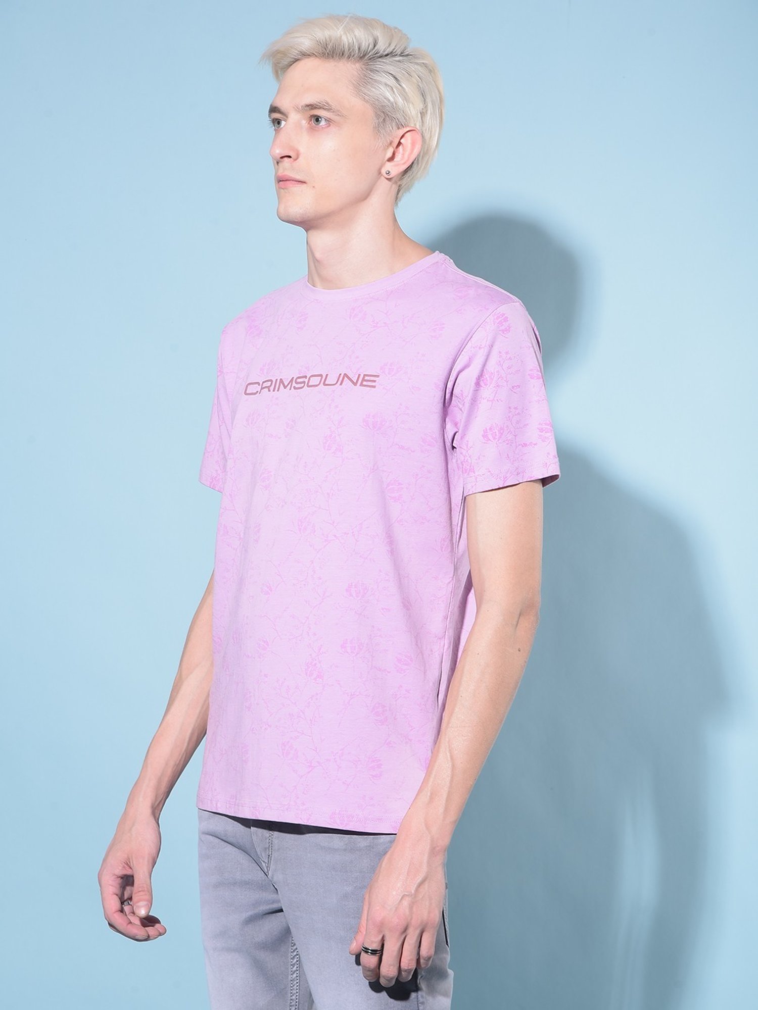 Crimsoune Club Purple Cotton Slim Fit Printed T-Shirt
