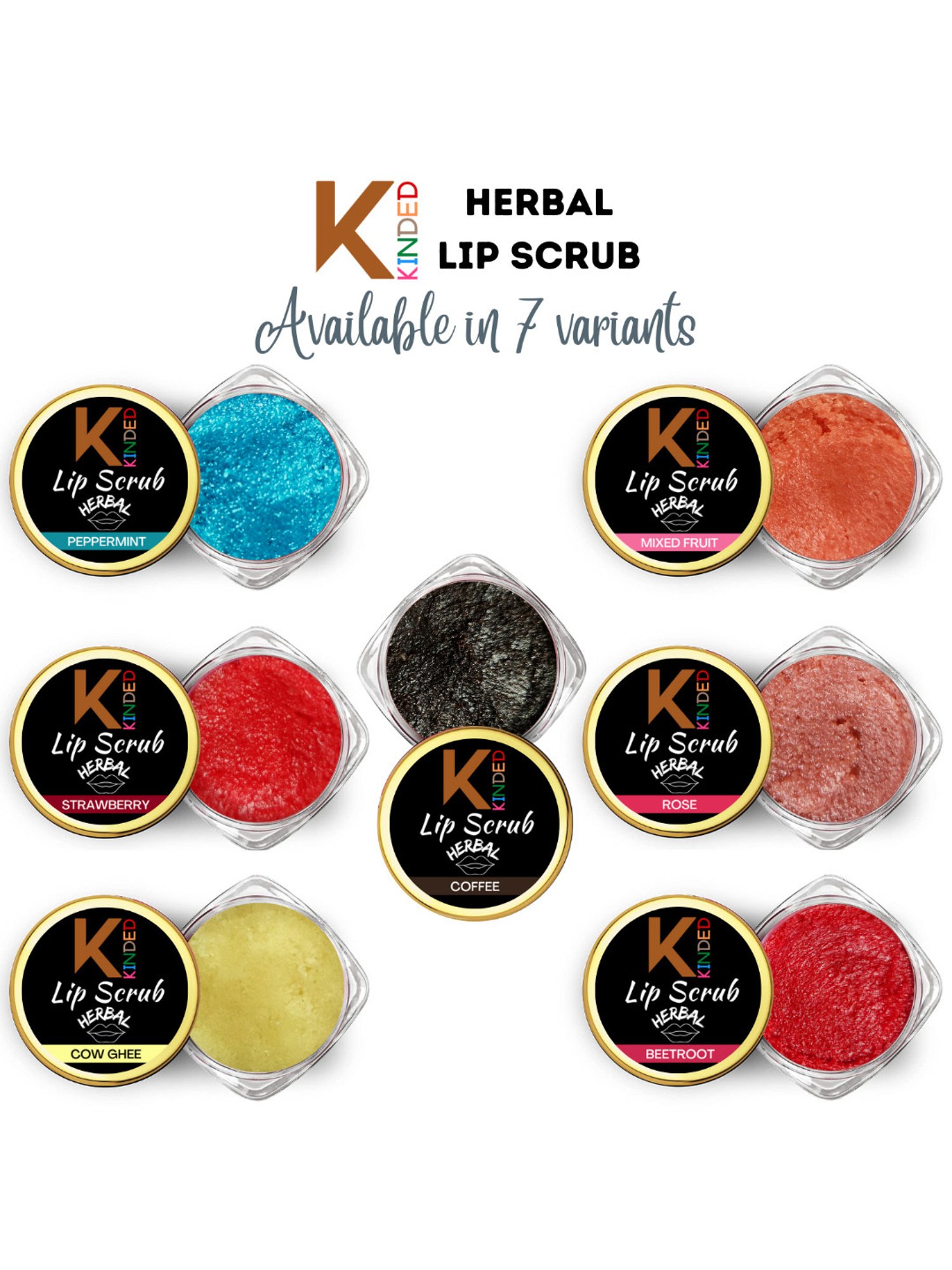 KINDED Herbal Mixed Fruit & Rose Lip Scrub Combo