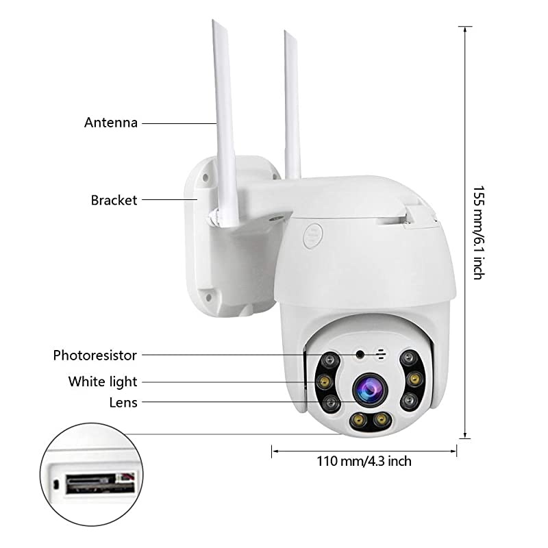 WiFi Security Camera System Wireless 1080P PTZ IP Dome Camera WaterproofOutdoor Night VisionTwo Way AudioMotion DetectionAlarm Remote Intelligent Support Micro SD Card
