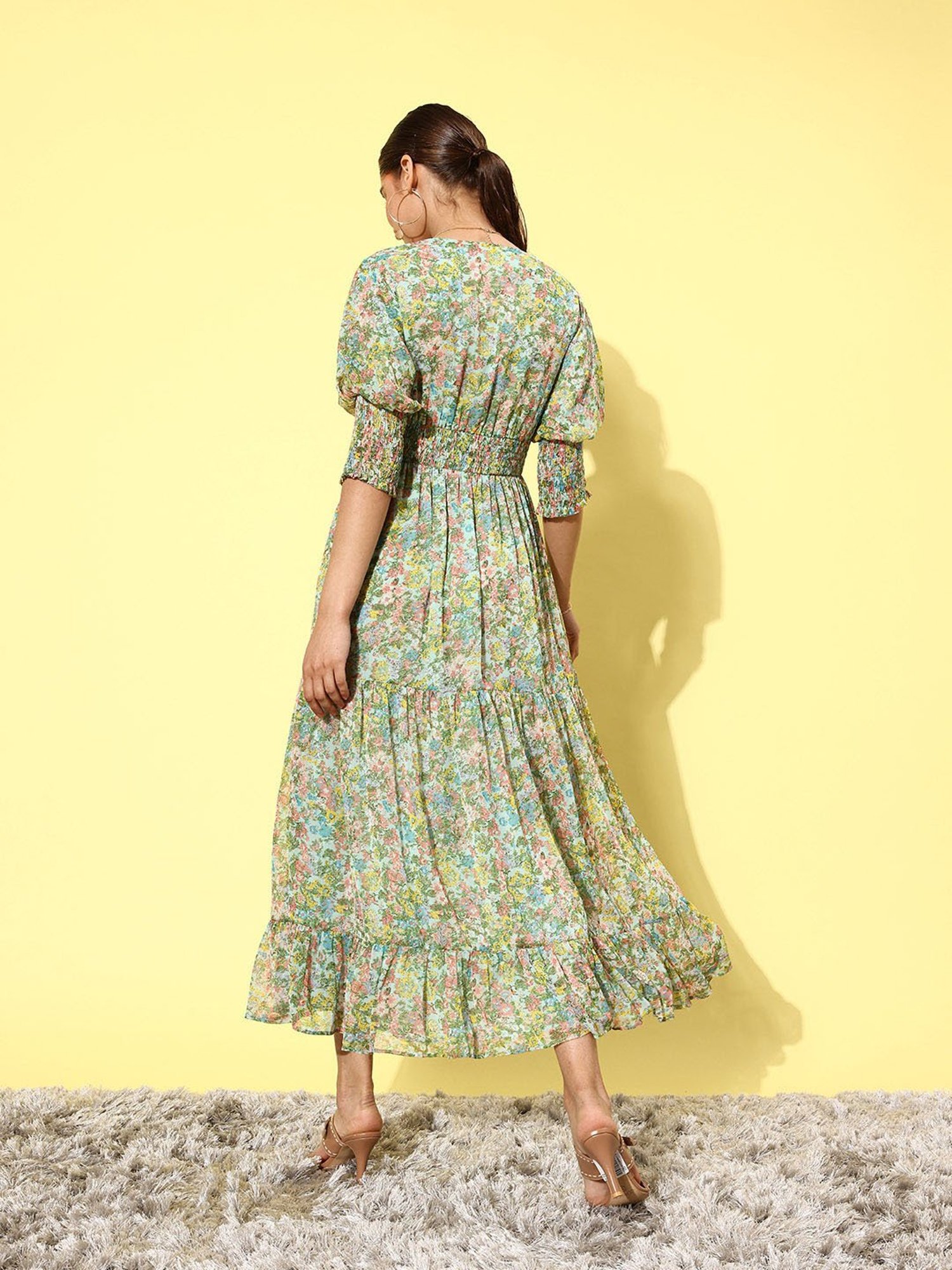 QUIERO Multicolor Floral Print Fit & Flare Dress
