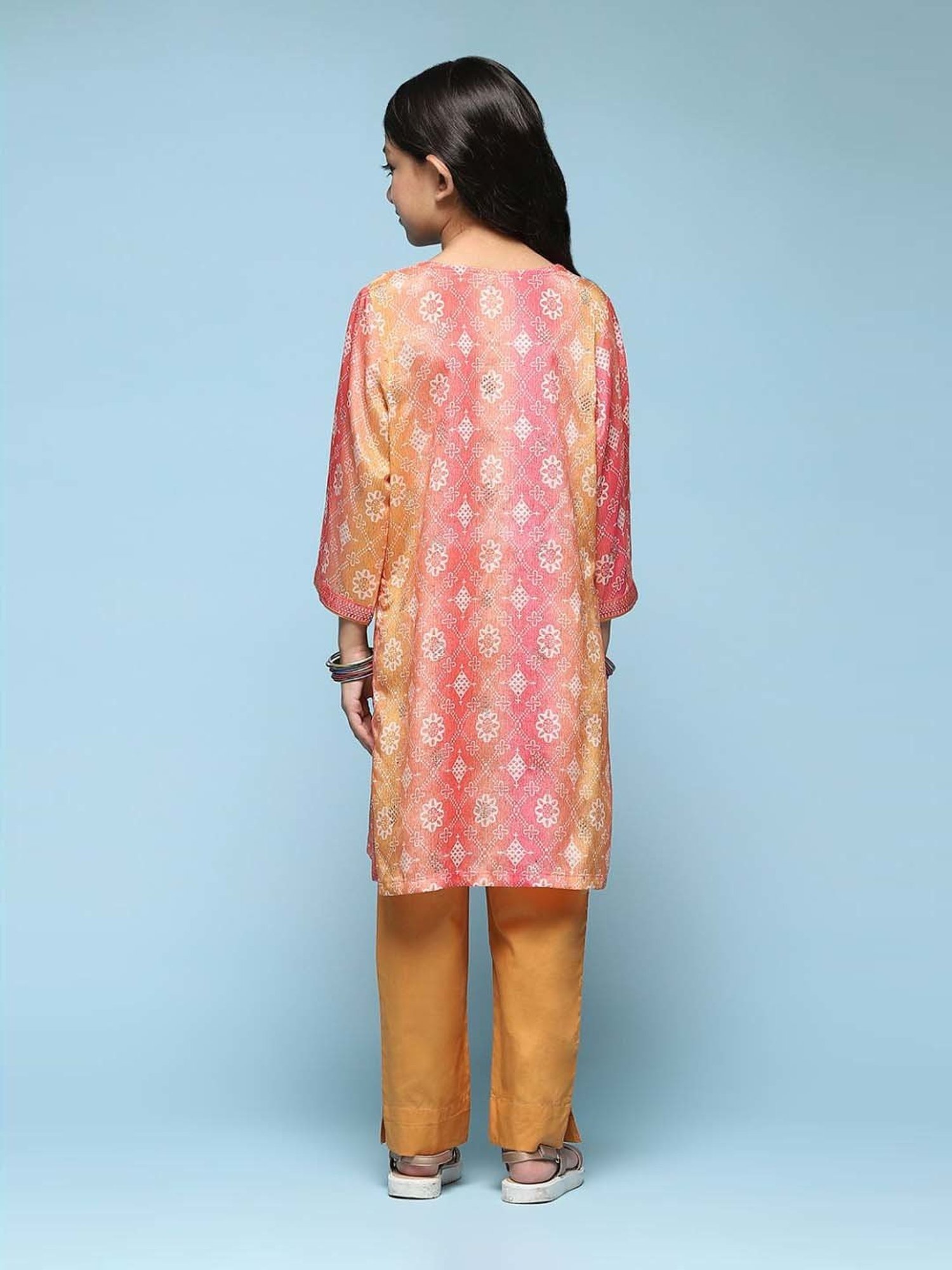 BIBA Girls Kids Pink & Mustard Printed Kurta Set
