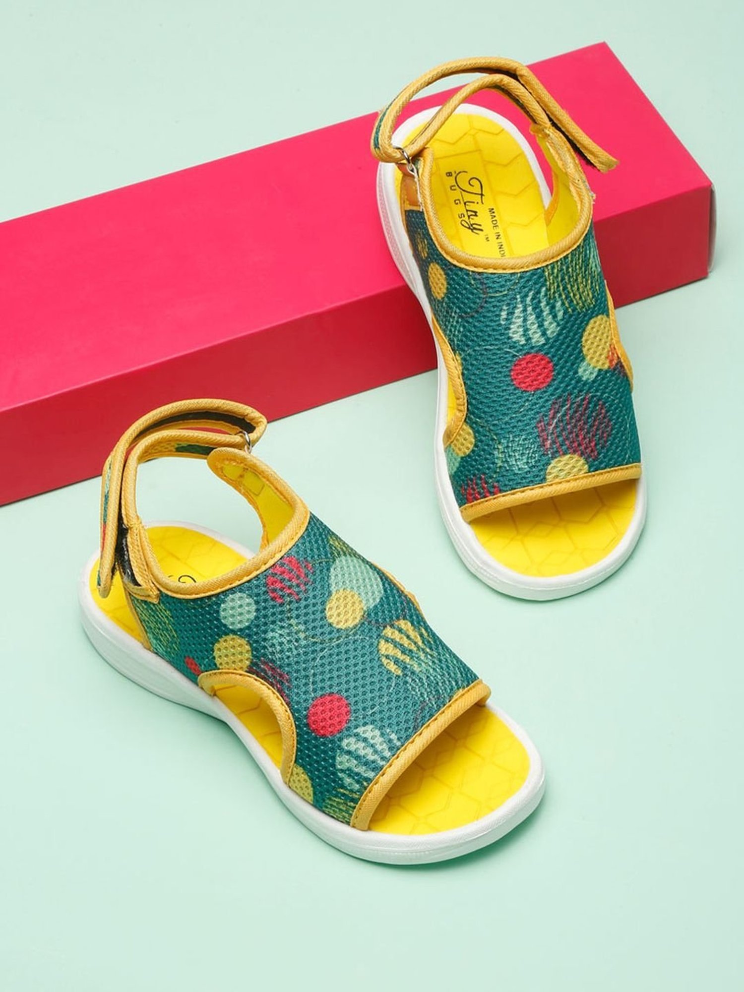 Tiny Bugs Kids Teal Blue & Yellow Floater Sandals