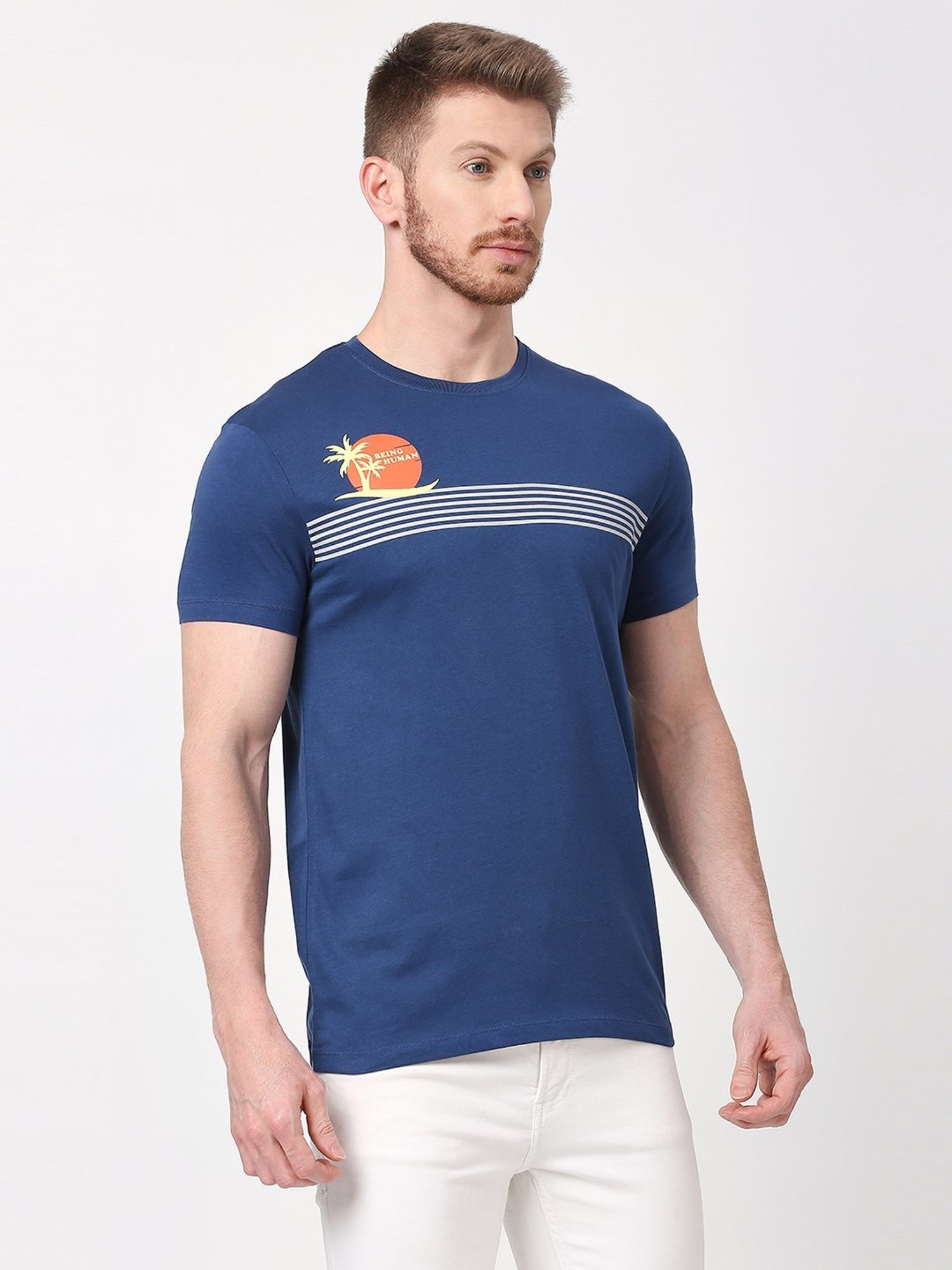 Being Human Dark Blue Regular Fit Printed T-Shirt