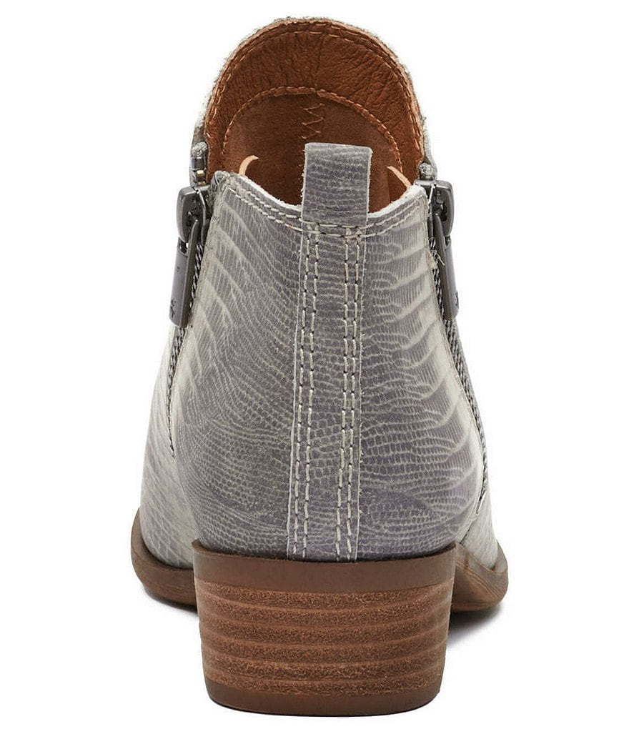 Lucky Brand Basel Printed Leather Side Zip Block Heel Ankle Booties