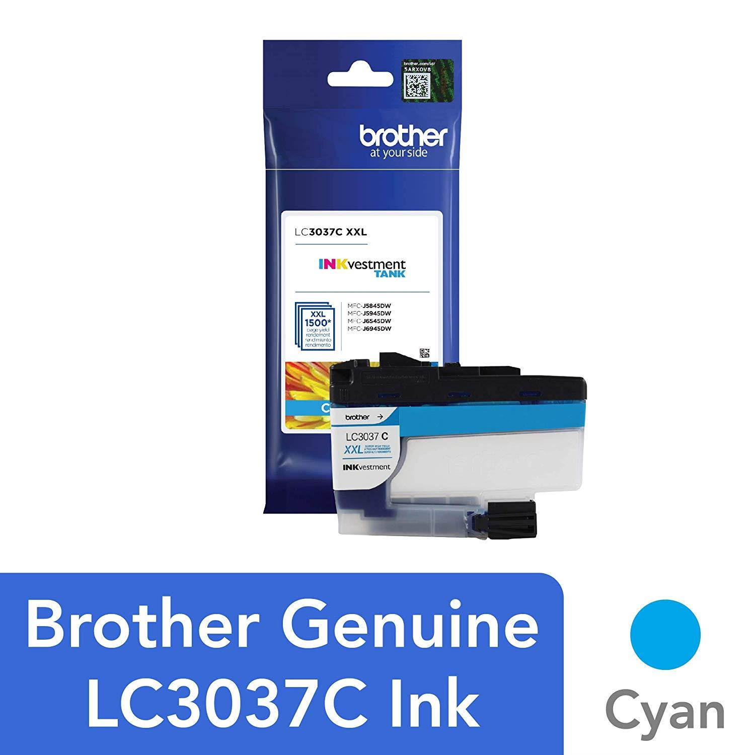 Brother Genuine LC3037C, Single Pack Super High-Yield Cyan INKvestment Tank Ink Cartridge, Page Yield Up to 1,500 Pages, LC3037, Amazon Dash Replenishment Cartridge